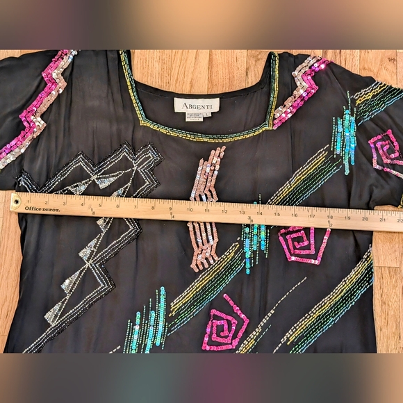 Argenti 100% Silk VTG Beaded Sequin Blouse Women's L 80 Retro Shimmer Party Top - Picture 4 of 9